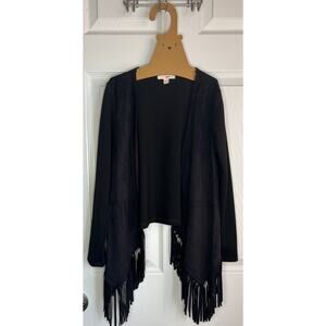 Gianni Bini Girls Black Tassel Suede Cardigan sz M